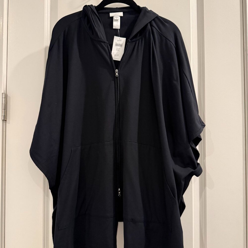 J JILL BLACK T-SHIRT WEIGHT HOODED PONCHO NEW WITH TAGS (M/L)